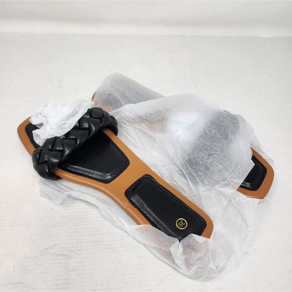 Black Women's Slides Flat Sandals Braided Open Toe Mules Slip on Size 39/ 8 New - Picture 6 of 8